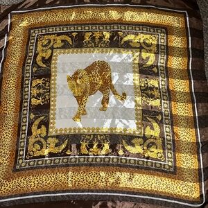 Satin Made in Korea Cheetah Graphic Large Scarf Women's Vintage 100% polyester